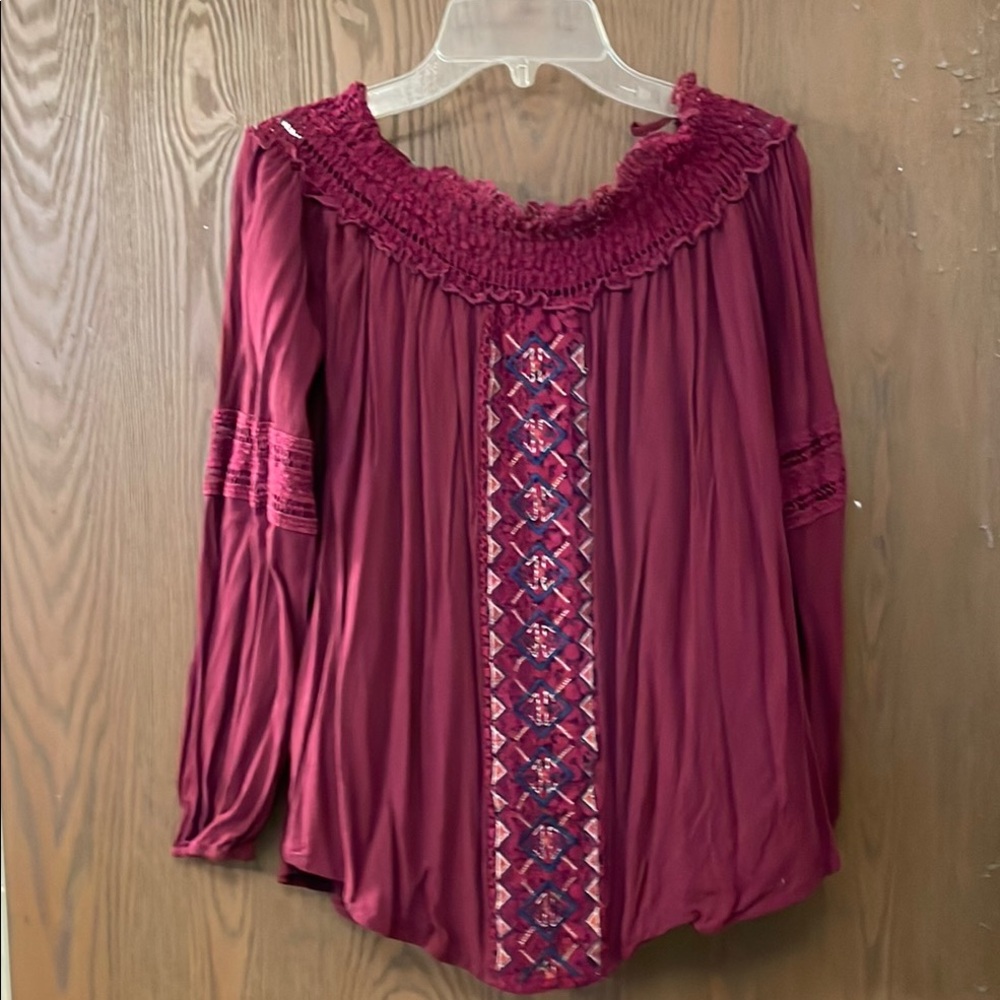 Maurices Red Embellished Long Sleeve Off-the-Shoulder Sweater